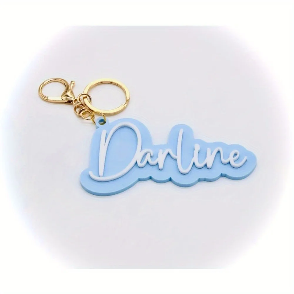 Personalized Custom Name Keychain Double Layer Acrylic Name Tag Custom Text Bag Charm Handwriting Font Key Ring Backpack Pendant view 2