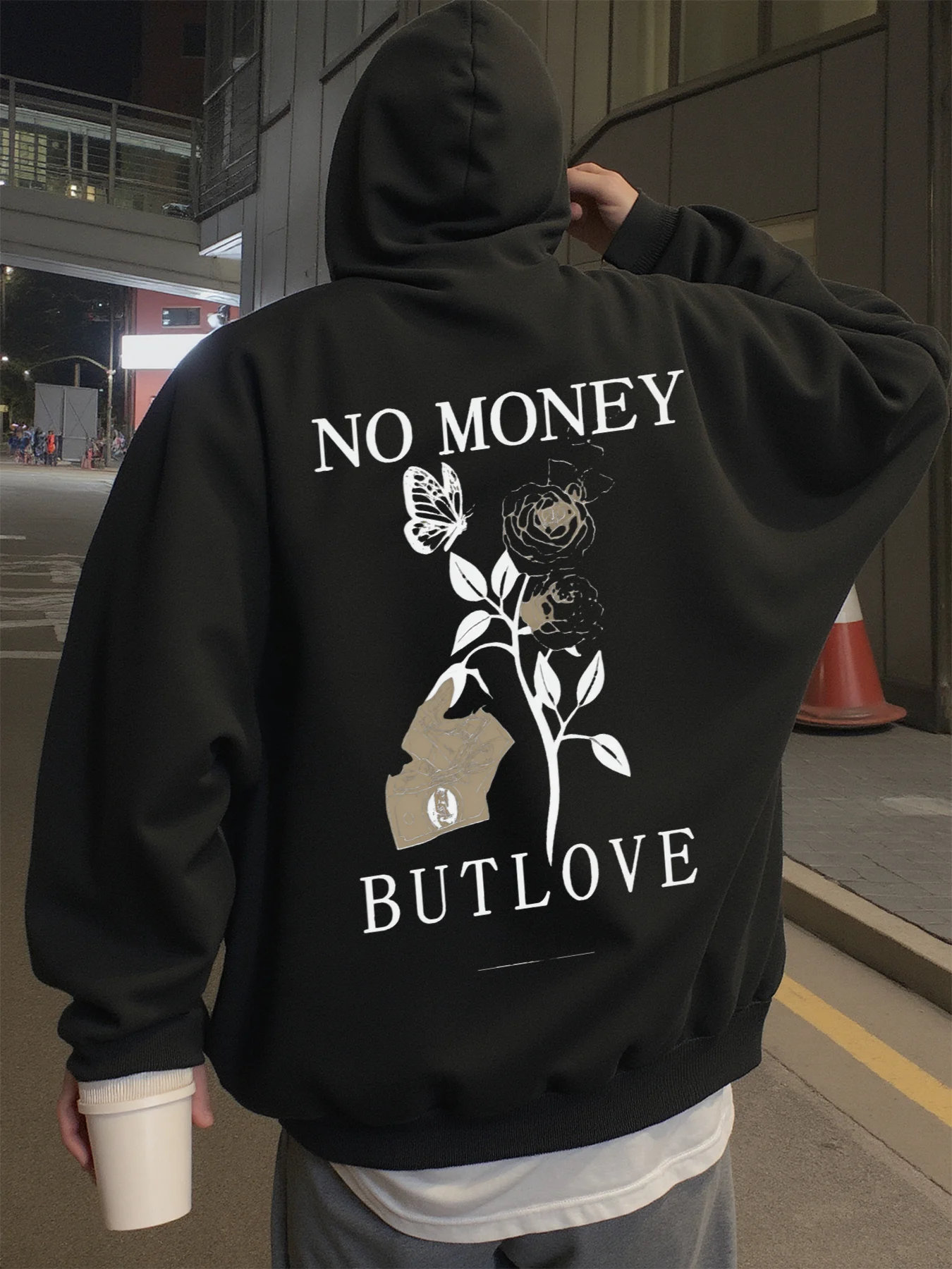 

Толстовка для мужчин Street Wear No Money, но Love and Roses Графические толстовки для мужчин носят весну, осенью и зимой.
