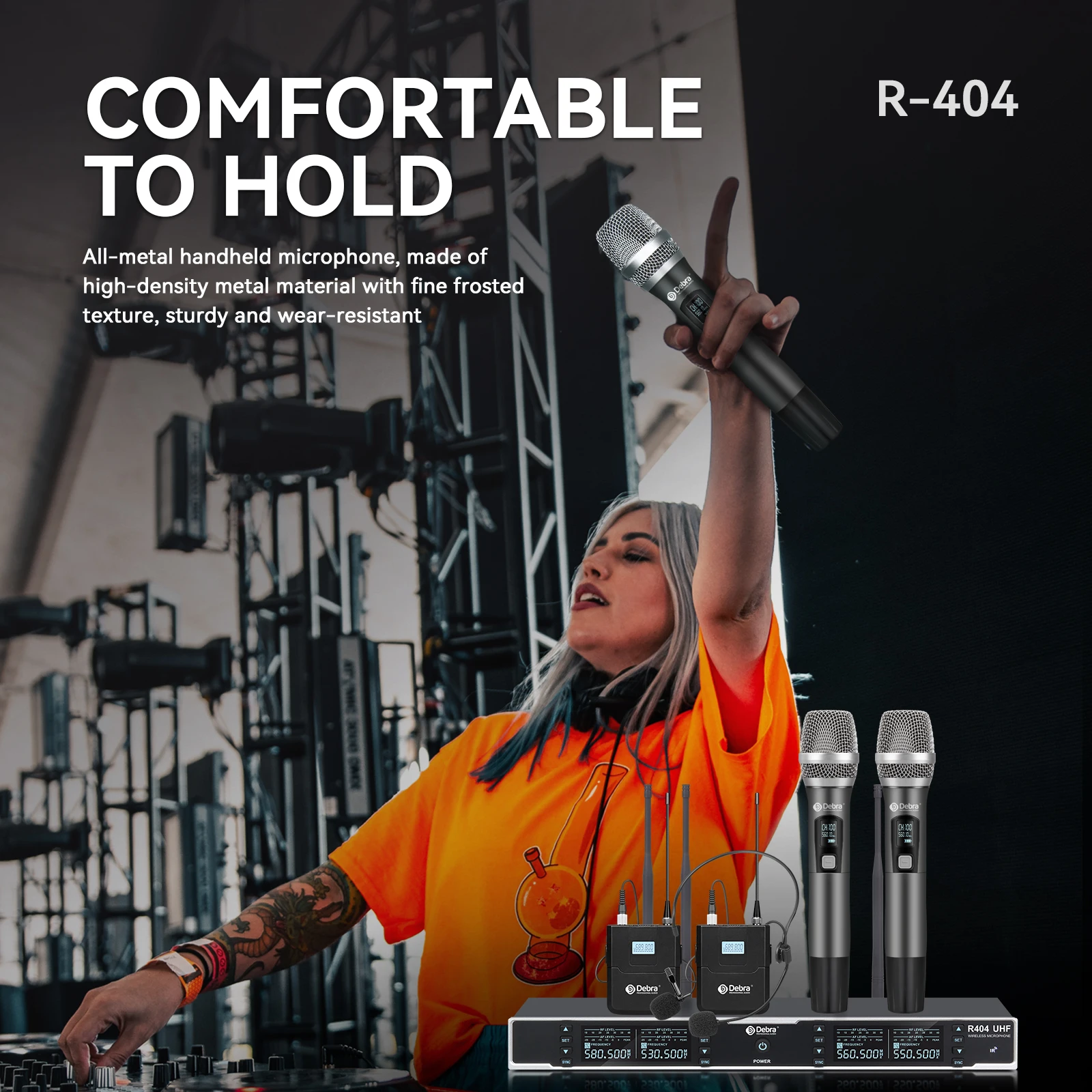 Debra R404 UHF Professional Wireless Microphone System with Conference/Lavalier/Headset Microphone for Stage, Host, Church