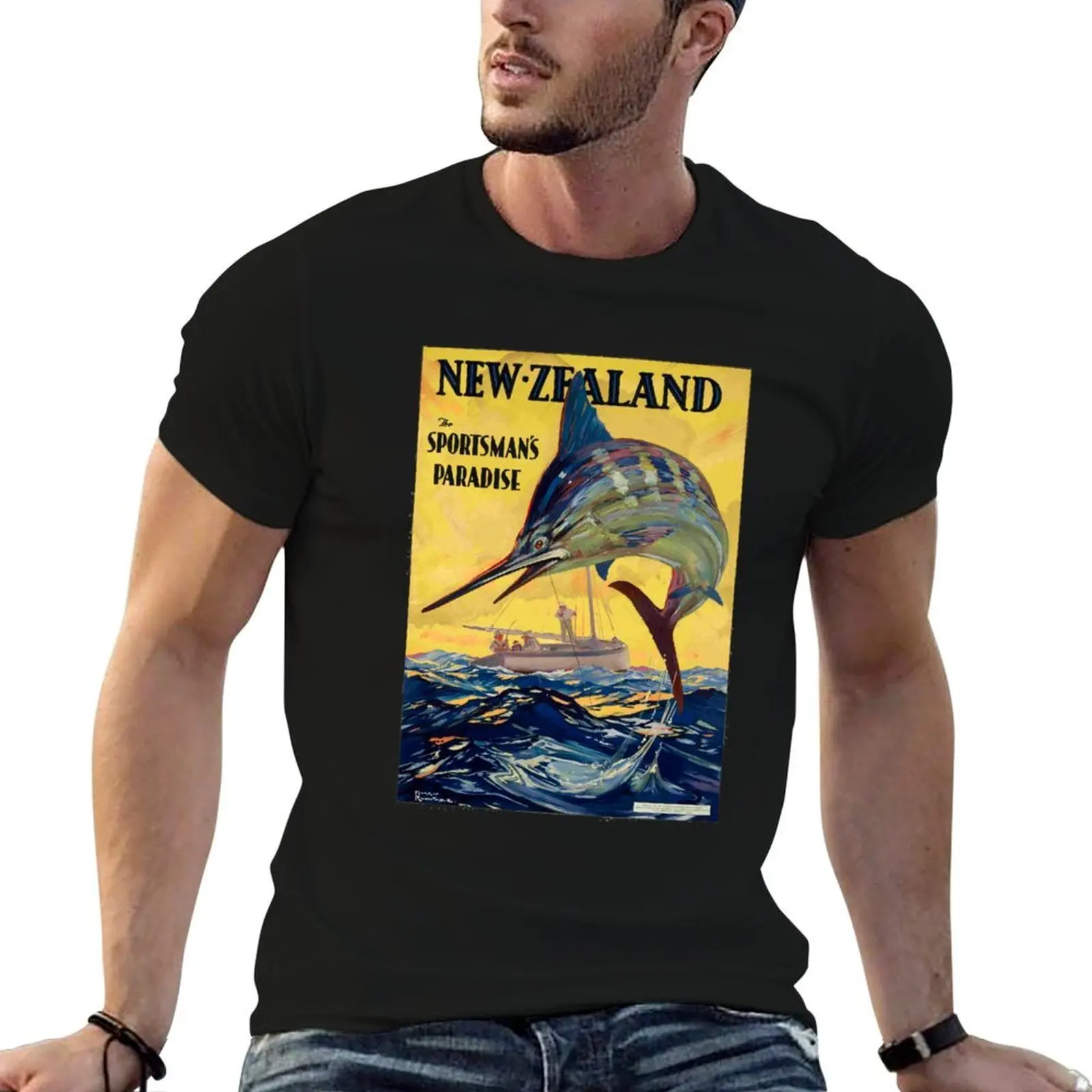 

New Zealand Fishing Print T-Shirt t shirts cotton 100% mens graphic t shirts T-Shirt
