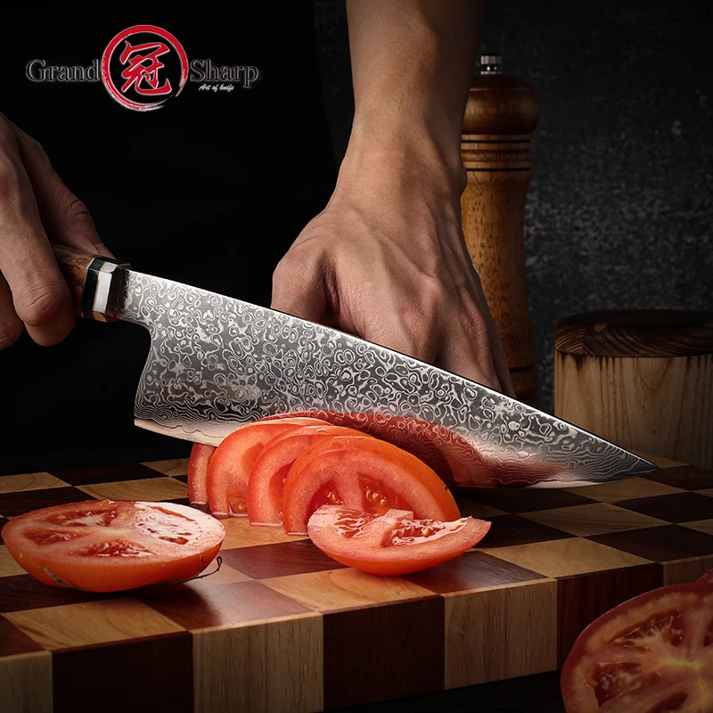 Grandsharp Japanese Kitchen Knives Damascus Steel Chef Cooking Tools Nakiry Utility Santoku Knife Maple Handle Red Blue Colors