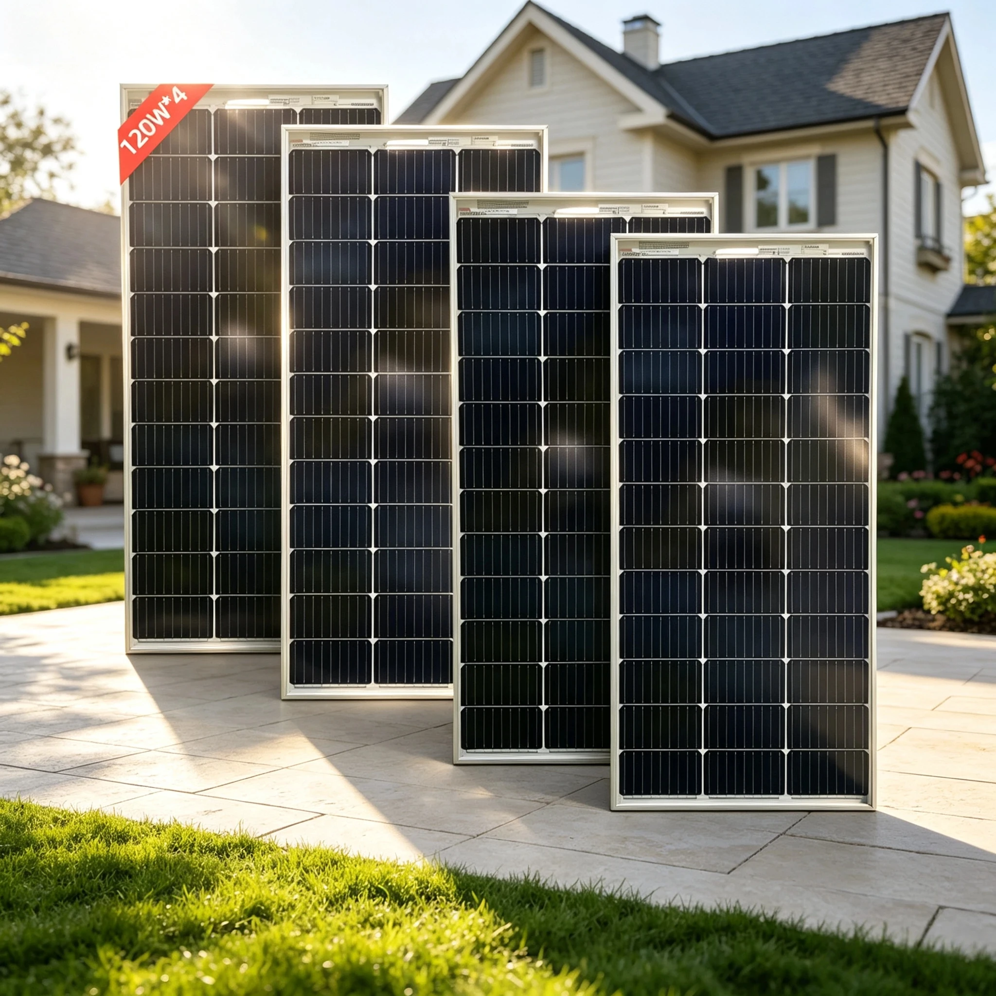 4er-Pack 120-W-Transparente Monokristalline Solarmodule, 480-W-Glas-Solarmodul, hocheffiziente PV-Module für Wohnmobile, Boote, Balkone und netzunabhängige Stromsysteme.