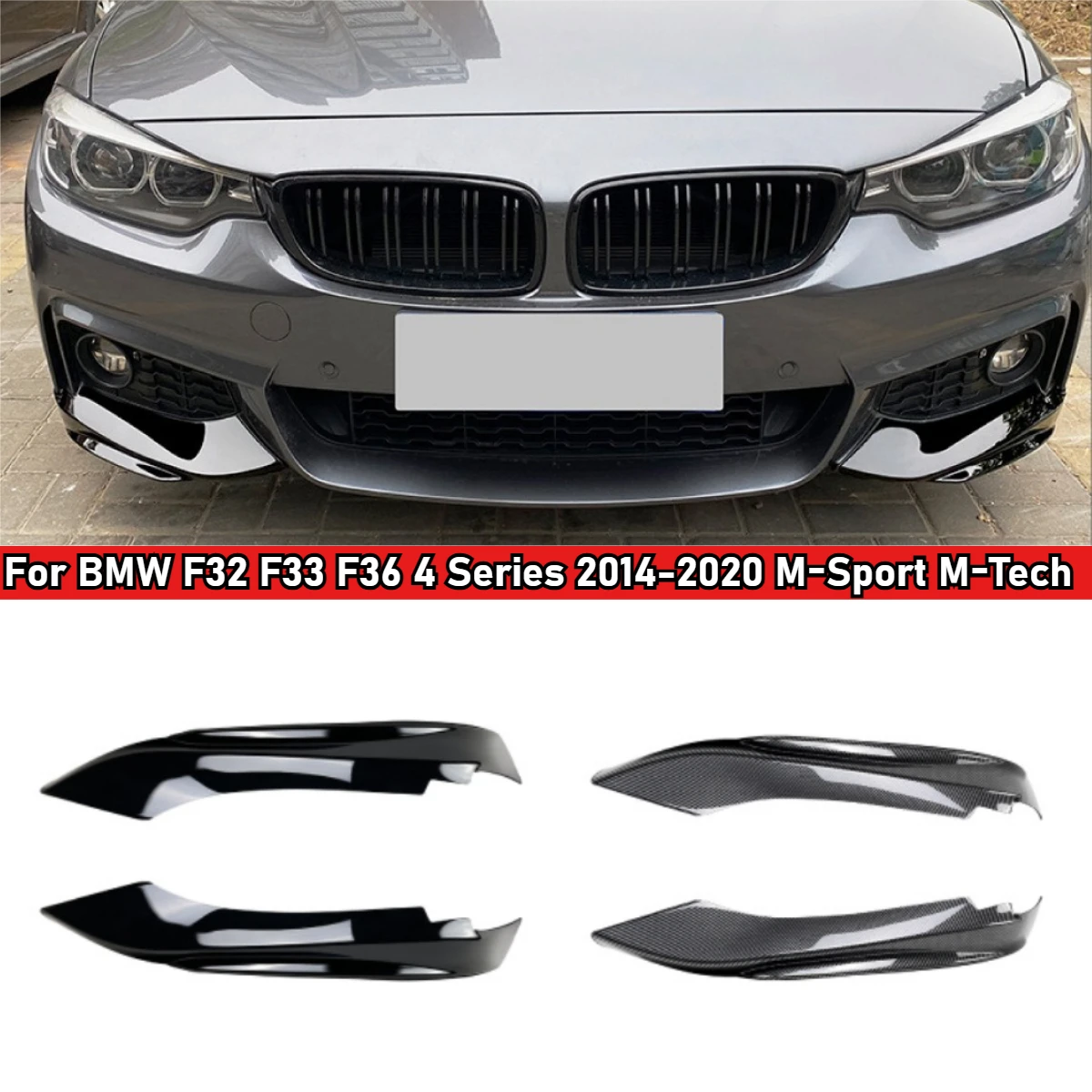 

For BMW F32 F33 F36 4 Series 2014-2020 M-Sport M-Tech Front Bumper Lip Spoiler Carbon Fiber Look/Gloss Black Air Splitters