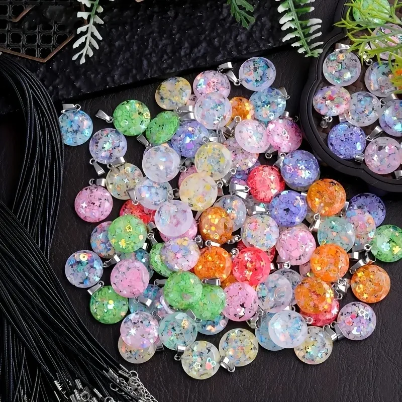 20Pcs Round resin sequin fruit and flower pattern flat circular jewelry, random color, DIY necklace earrings