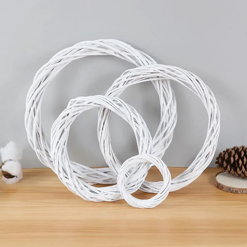 

White Rattan Ring Artificial Flower Wreath - 10/20/25/30cm Faux Flower Circle Garland for DIY Craft, Wedding, Christmas, Home De