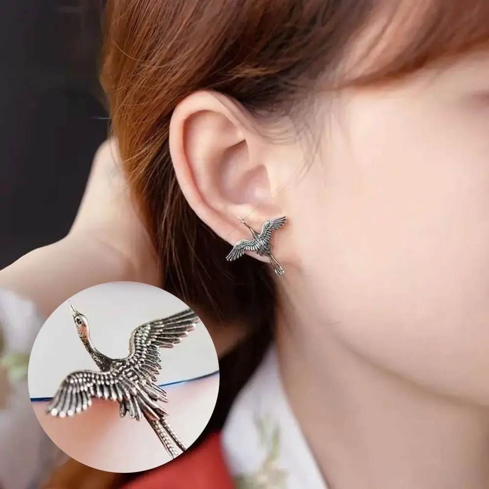 High-level Sense Retro Ear Studs Delicate Vintage Party Earrings Elegant Classic Chinese Style Crane Stud Earrings