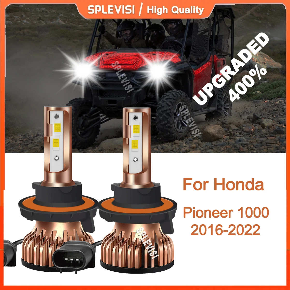 2Pcs 9008/H13 LED Headlight Dual Beam Bulbs Replacement 6000K For Honda Pioneer 1000 2016-2022 2017 2018 2019 2020 2021 2022