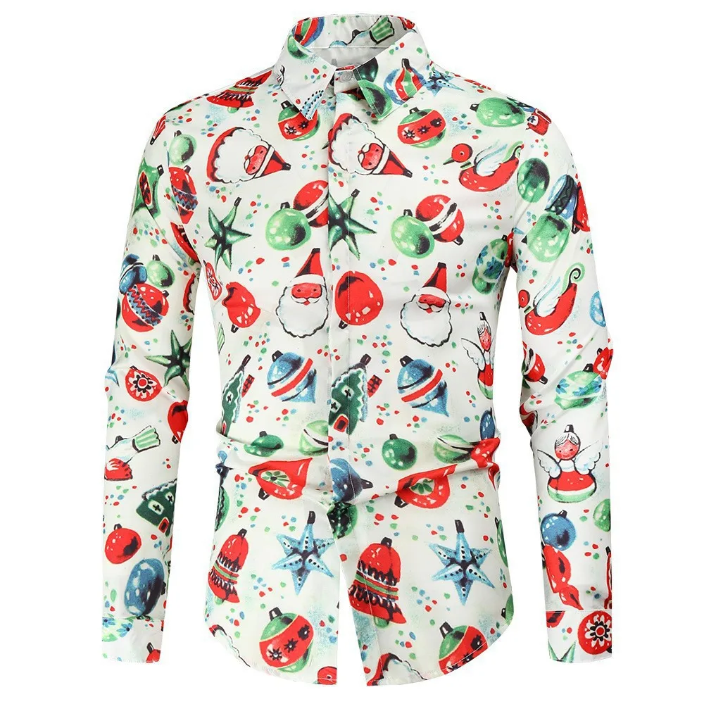 Neue Santa Claus Design 3D Gedruckt männer Langarm Button Up Hemd Street Style Mode Kragen Komfortable Party Top