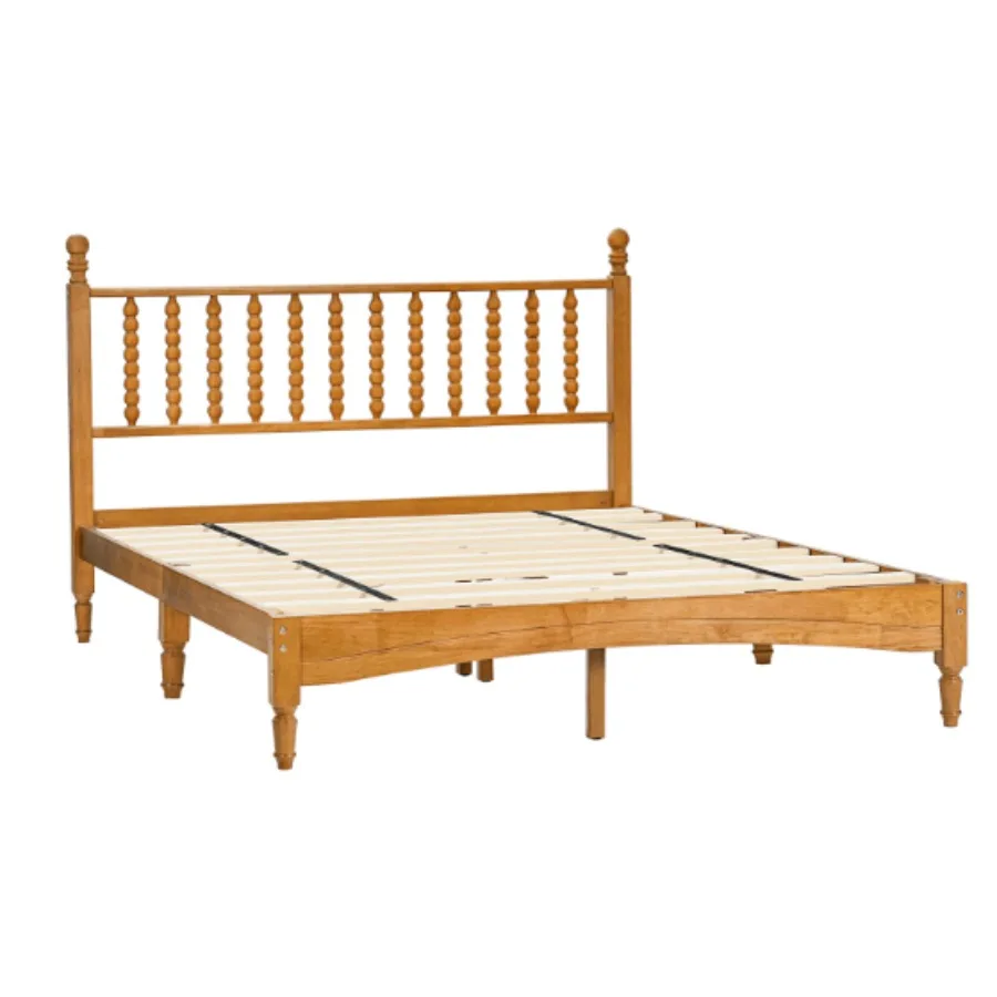 

Queen Wood Bed Frame With board Solid Rubber Wood Bed