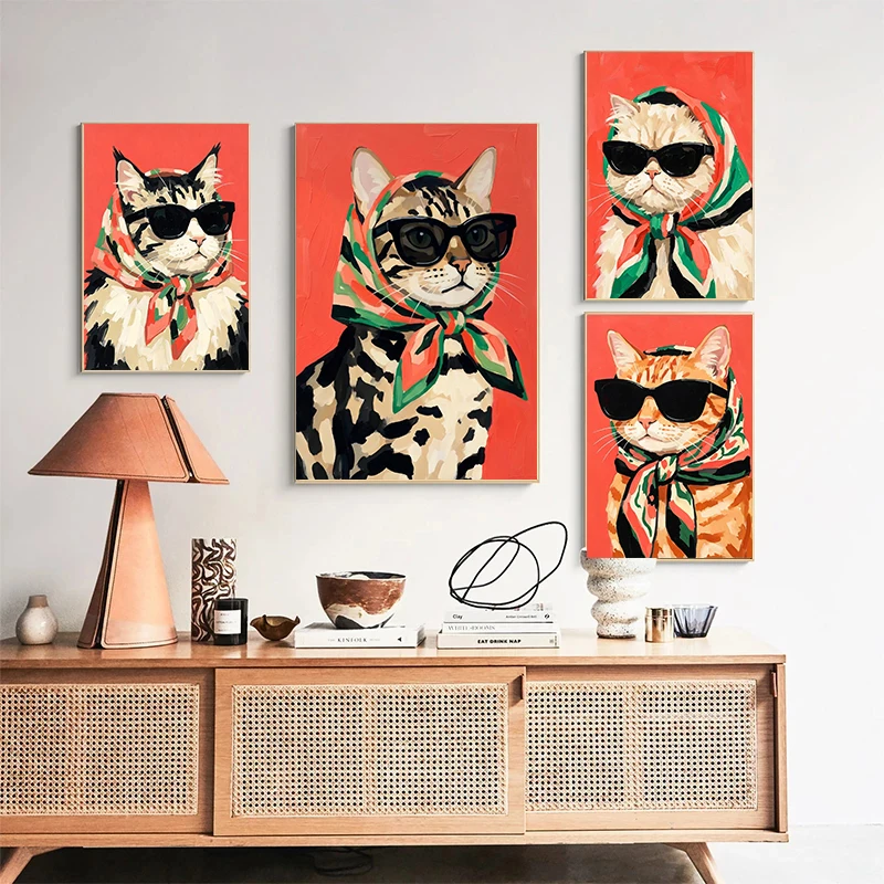 Bengal Maine Coon Persian Tabby Cat Portrait Canvas Print Maximalist Bold Funny Animal Chic Wall Art Poster Decor Cat Lover Gift