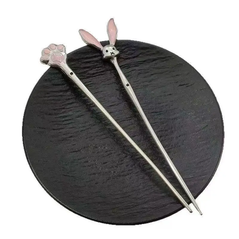 1 قطعة/4 قطعة دبوس شعر رائع على شكل أرنب وقطط، إكسسوار شعر ثابت لطيف وحلو، مشبك شعر بسيط وعصري ومتعدد الاستخدامات #3