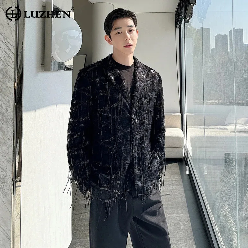 

Мужской пиджак LUZHEN 2026: Новинка Весны, Оригинальный дизайн с бахромой, Стильный, Элегантный, Люксовый, Повседневный, Модель JY6233