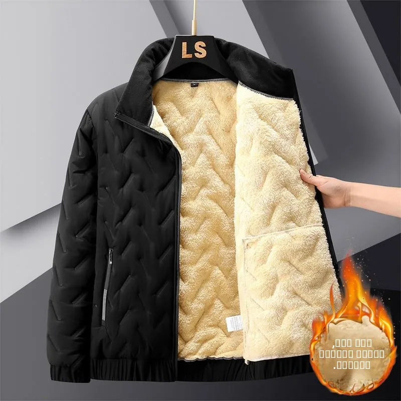 

Thiened Fce Winter Jaet for Men Going to Work Loose Fit Collar up Cotton Wear Resistant Stainproof Work orm Coat