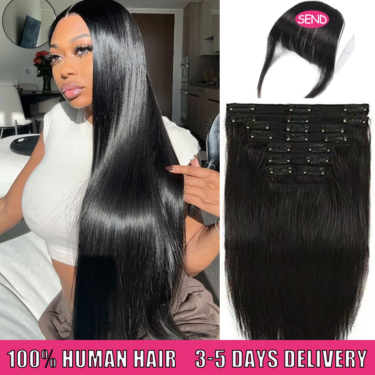 

16A Прямые волосы на заколке для наращивания человеческих волос 140 г 24 дюйма на заколке из человеческих волос Натуральный черный цвет Бразильские волосы Remy для женщин