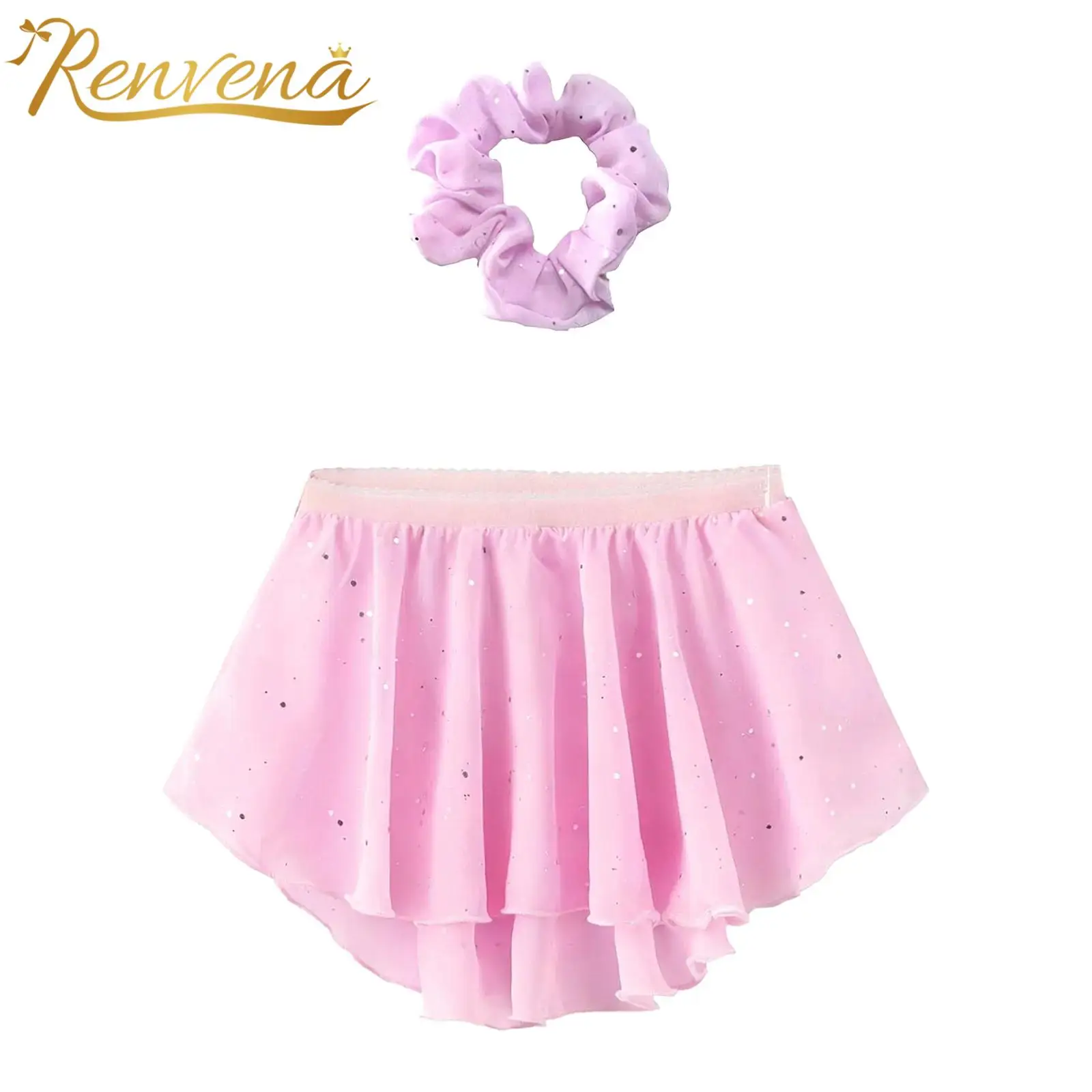 Falda de Ballet para Niñas con Dobladillo Asimétrico, Falda de Danza de Chifón con Lentejuelas Brillantes y Cintura Elástica para Niñas, Disfraz de Bailarina para Fiesta