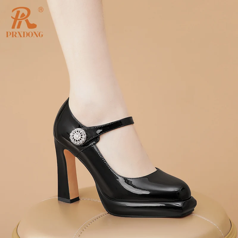 PRXDONG New Arrival Spring Summer Genuine Leather Women\'s Shoes High Heels Platform Mary Janes Dress Party Wedding Lady Pumps 39