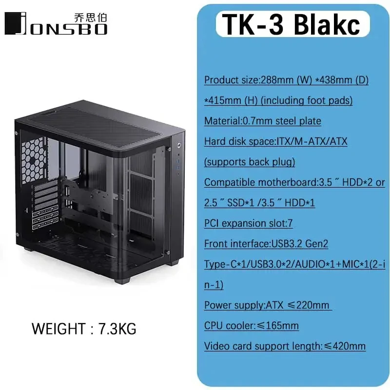 Imagem -06 - Jonsbo-case para pc Gamer Cabinet Desktop Chassis Esports Game Suporte Dual 360 Water Cooler Tk3 Itx M-atx Atx pc