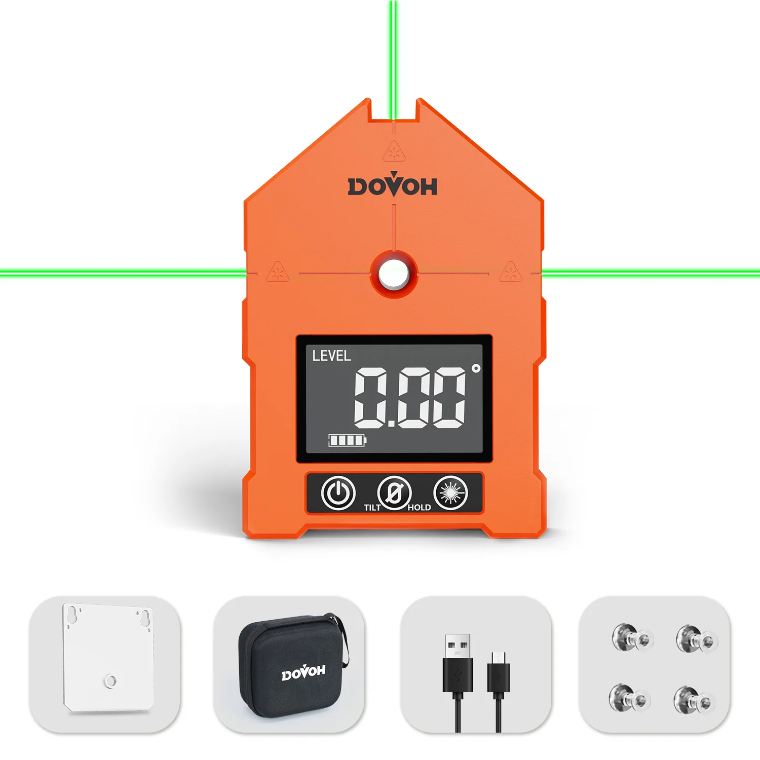 DOVOH 3-in-1 Digital Angle Finder Laser Level, Green Beam Magnetic Rechargeable Inclinometer Measuring Tool,WG-3L