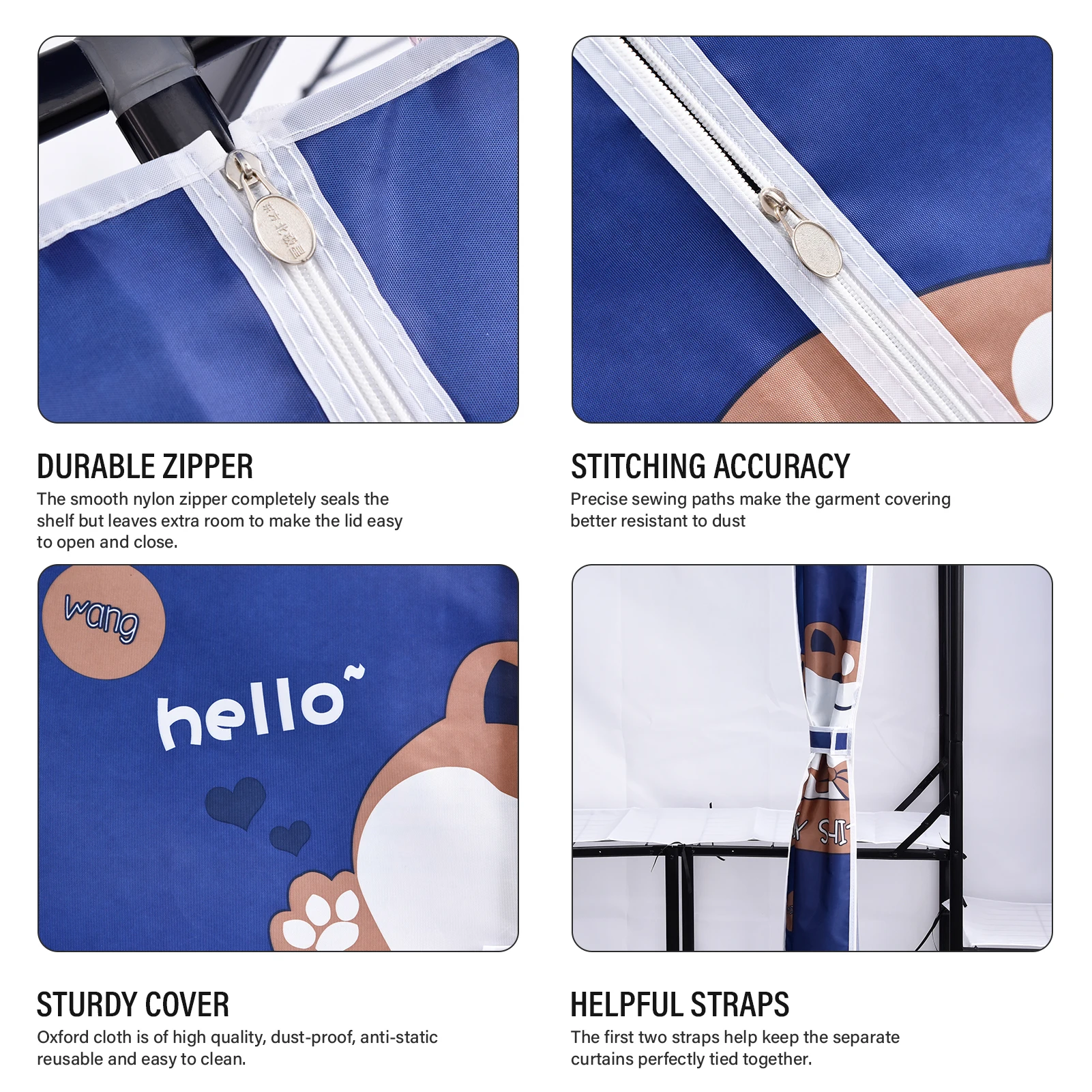 خزانة ملابس قابلة للطي، خزانة ملابس محمولة، خزانة ملابس شديدة التحمل، منظم ملابس 1984.1 رطل مع غطاء من القماش #5