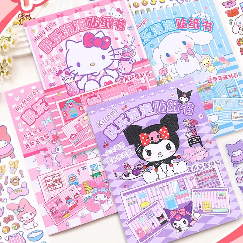 New Sanrio Mymelody Kuromi Cinnamoroll Cartoon Cubic Bubble Sticker Kitchen Food Themed Handbook Goo Card Sticker Book kids gift