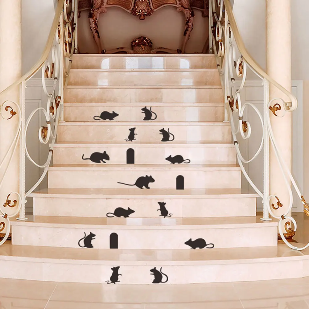 

35 Pcs Wall Stickers Mouse Cat Decals Halloween Decor Non Woven Window Door Fridge Safe Kids Bedroom Living Room Bathroom