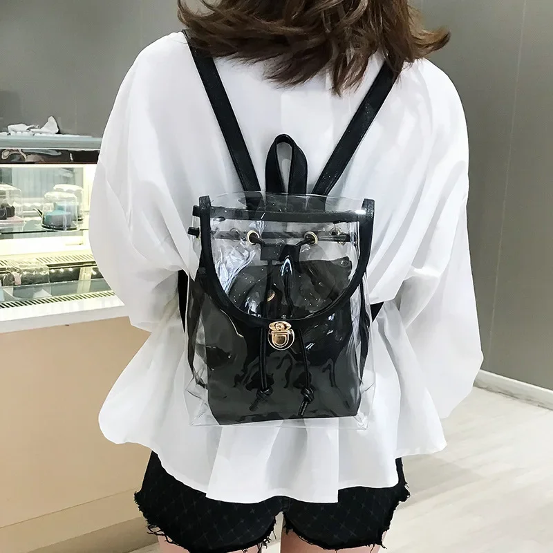 Bolsos transparentes para mujer, mochilas informales, bolso para madre e hijo, bolsos de dos correas, de PVC, a la moda, fáciles de combinar