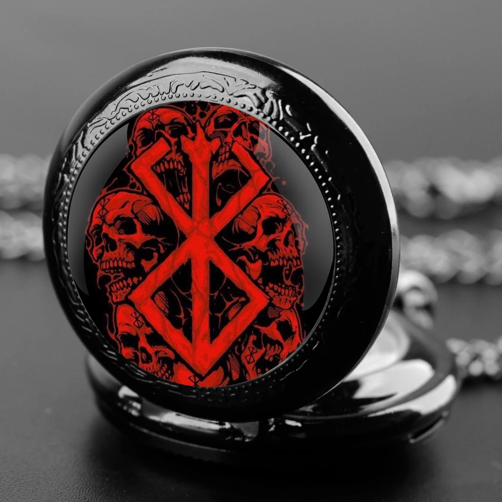 Creative Berserk Design Glass Dome Practical Quartz Pocket Watch Fob Chain Necklace Mens Kids Gifts Clock Back-to-school