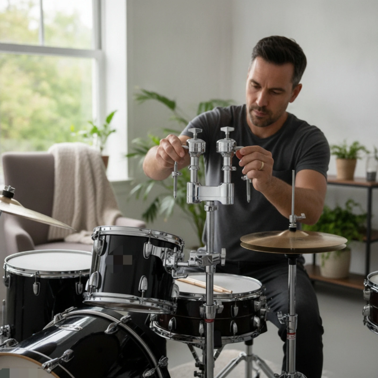 Drum Mounting Bracket Chrome Percussion Mounting Bracket Mount Holder Adjustable Hardware Sturdy for Drummers, Recording Studio