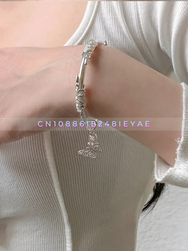 925 Sterling Silver Flowering Silver Bracelet Female Stamen Butterfly Bracelet 2023 New Light Luxury Temperament Gift