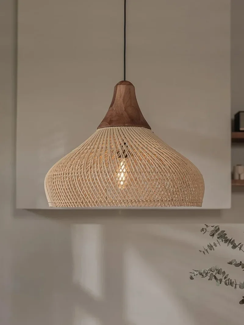 Handmade Rattan Preto Luzes Pingente, Estilo Japonês Madeira, Japão Lâmpada Pendurada para Loja e Restaurante Decoração, Lustres de Teto