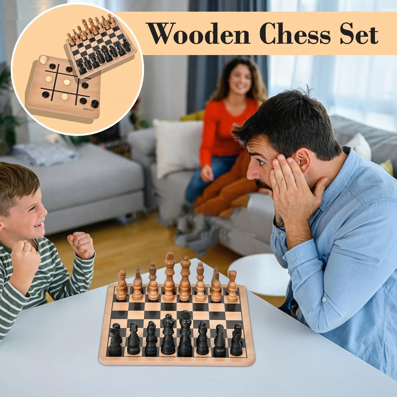 Wooden Chess Set Chess Game Set Double-Sided Board Interactive Game for Beginners Kids Adults Family Travel Home Outdoor