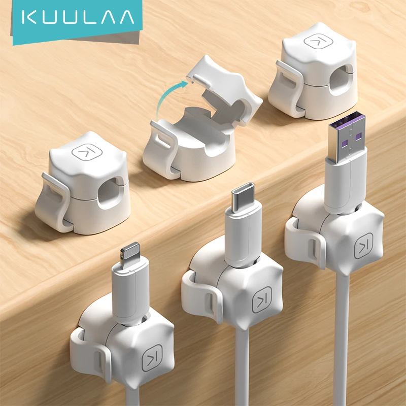 KUULAA 3/6 Pcs Cable Clip Cable Holder Adhesive Wire Keeper Cord Cable Organizer for Home Office Under Desk Management