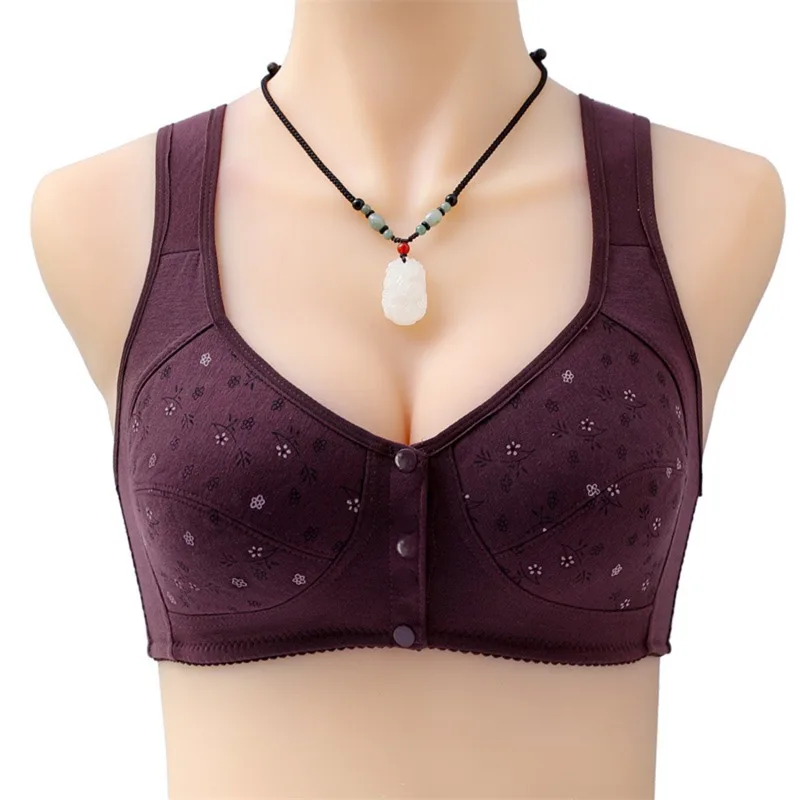 Underwear Women Front Closure Button Bra Without Padding Wireless Gather Bras Breathable Thin Underwear Large Cup Bralette