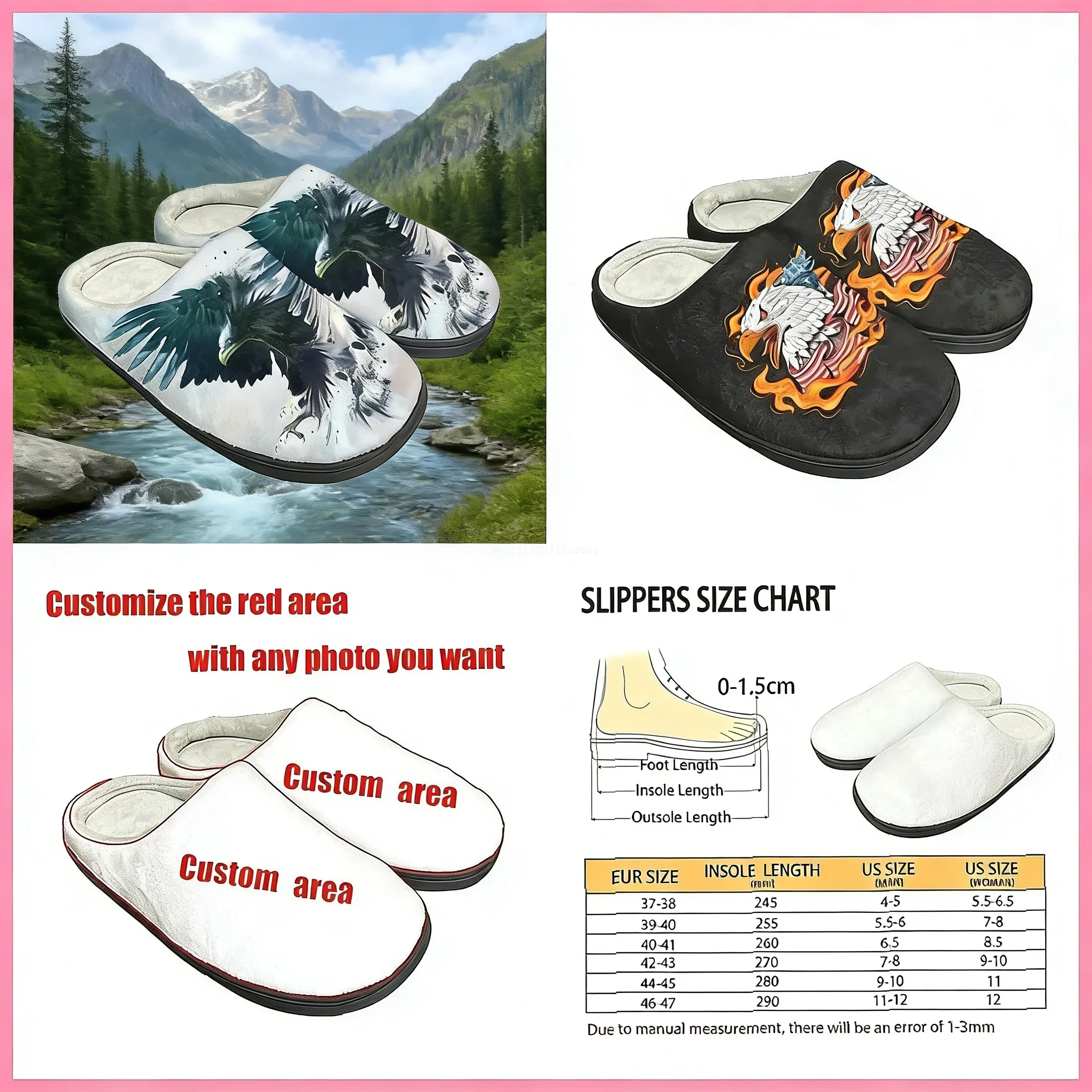 

Мягкие хлопковые плюшевые домашние тапочки с принтом американского орла для взрослых