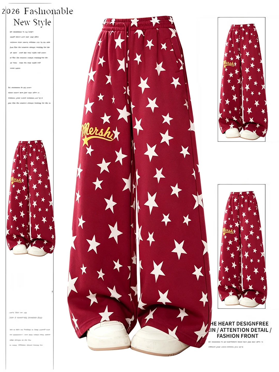 

American Retro Lazy Star Print Sweatpants Summer New Hip Hop Wide Leg Trendy Casual Long Pants Women High Waist Elastic Waist