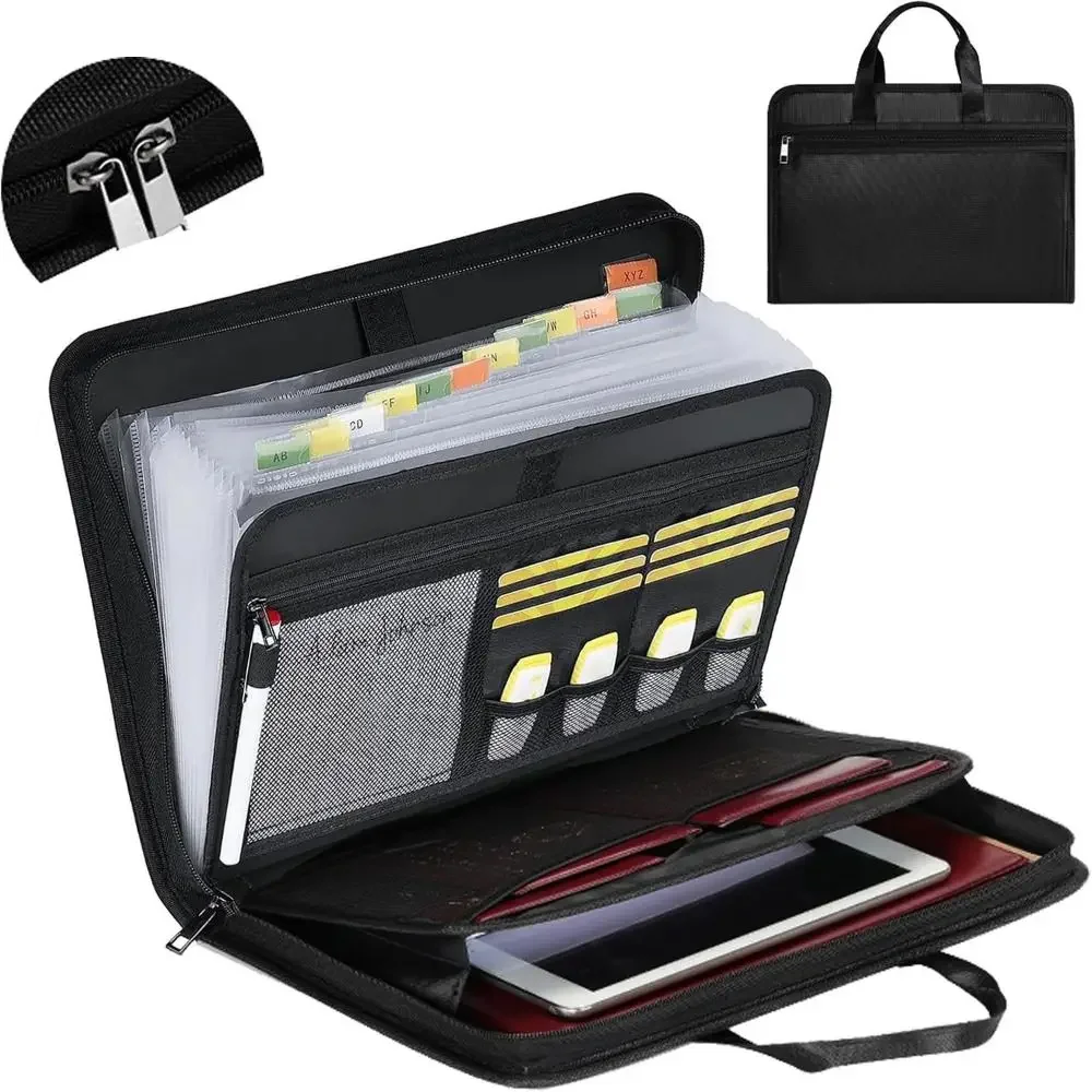 

Briefcase 13 Pockets Accordion File Organizer with Zipper & Labels Fireproof Expanding File Folder Portable Document Bag