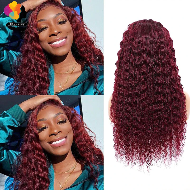 Burgundy 13×4 Transparent Lace Front Wig For Women Pre-Plucked 99J Cherry Red Deep Wave Lace Frontal Wig Curly Human Hair Wigs