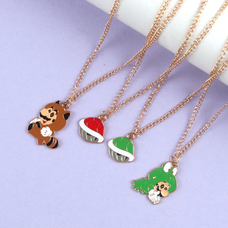 Super Mario Bros Necklace Toy Luigi Toad Anime Figure Character Alloy Pendant Ornament Children Classic Game Peripheral Gift