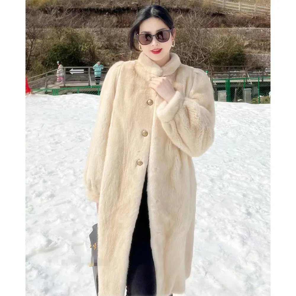 

Danish Coat Women's Foreign Style Stand Collar Mink Velvet Overcoat High End Temperament Thick Warm Long Jacket XQ570