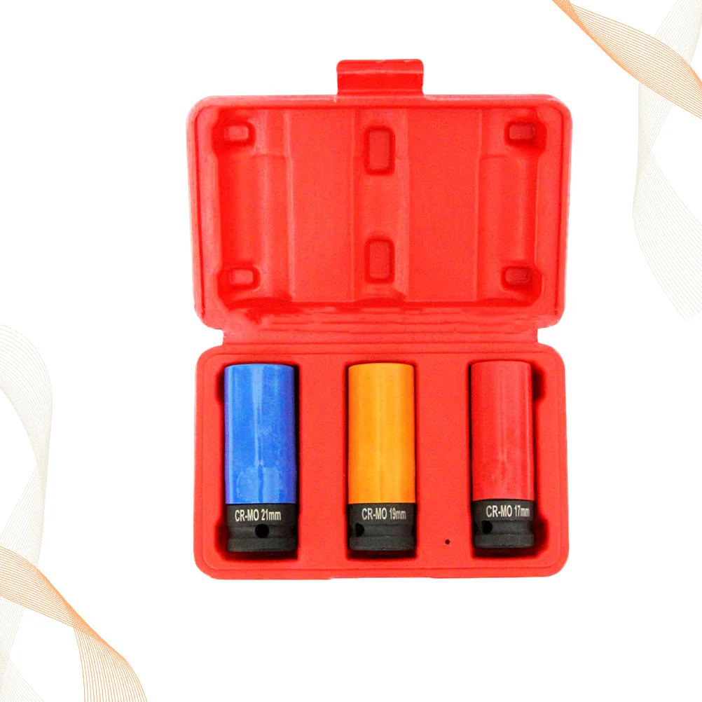 

3pcs 17Mm 19Mm 21Mm Color Sleeve Alloy Thin Wall Wheel Nut Socket For Car Repair Long Reach Extension Tool Metal Nut Fastener