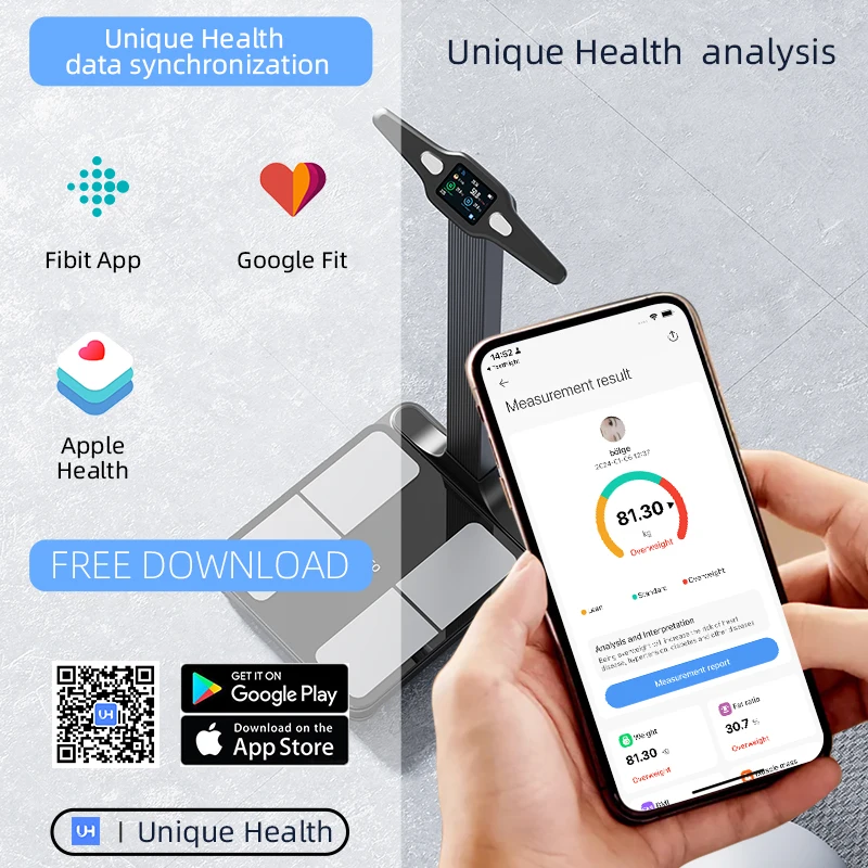 Unique Smart Scale Composition  BIA-Bioelectric 8 Sensor Body Tracking App Connects Fitdays Body  Scale