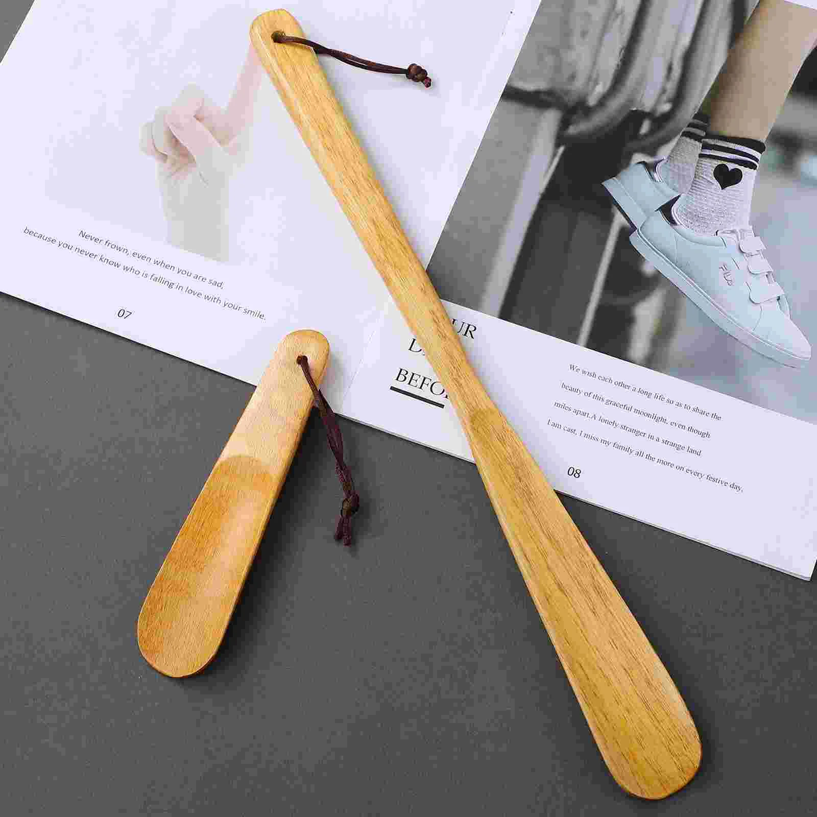 2 Pcs Log Shoehorn Lazy Long for Men Macaron Short Handle Seniors Helper Wood Boot Pregnant Women