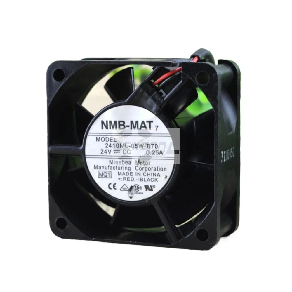 for NMB 2410ML-05W-B70 6025 6CM 24V 0.25A Dual Ball Bearing Cooling Fan, 6800RPM, 33.1CFM for Industrial and Server Applications