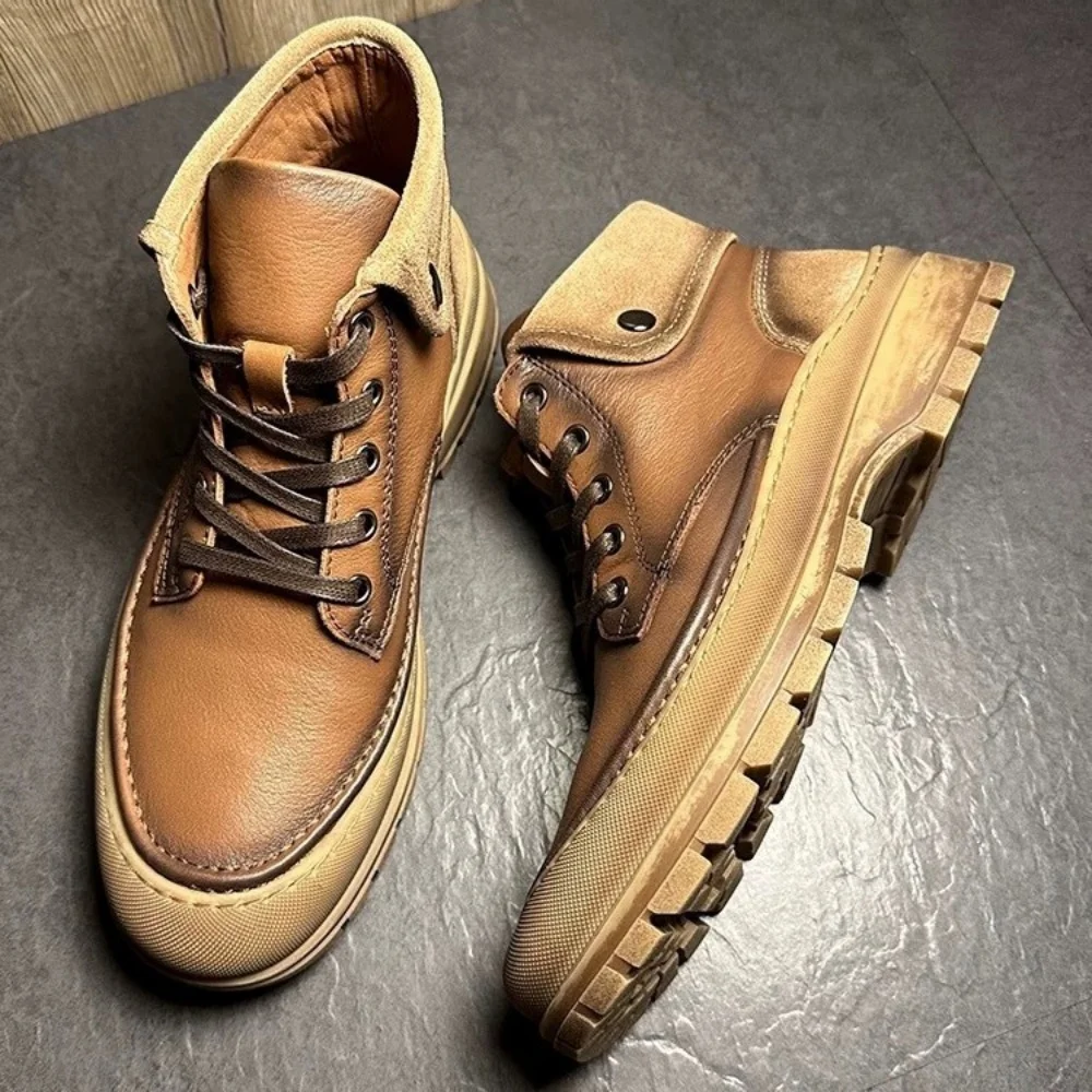 

Martin Boots Men's 2025 Autumn High-Top Cowhide Boots Height Increasing Men's Leather Work Boots