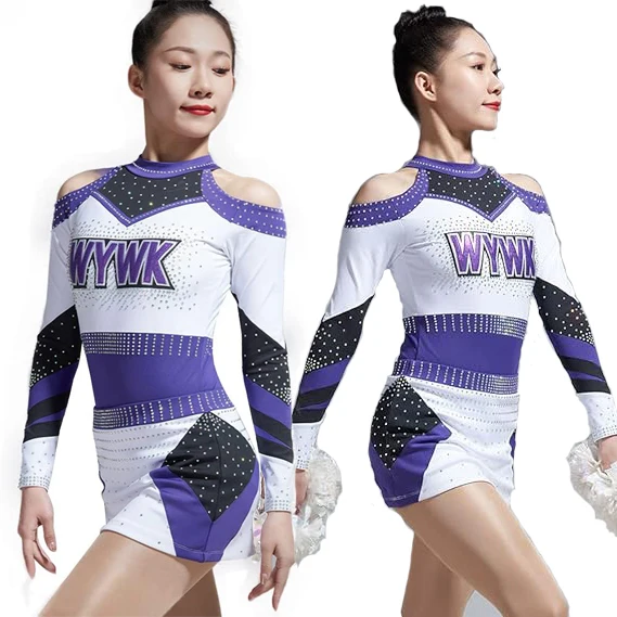 

2024 New Fashion Pom Girl Outdoor Cheerleading Uniform Women Dancing Show Outfit Girls Football Cheerleaders Suit