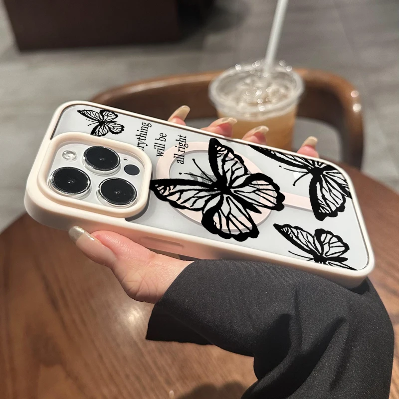 Retro INK Butterfly Klarsicht-Hülle für iPhone 17 15 11 13 16 14 Pro Max 13 12 15 Plus Hüllen für Magsafe Wireless Charging Drop Cover – Detail 11