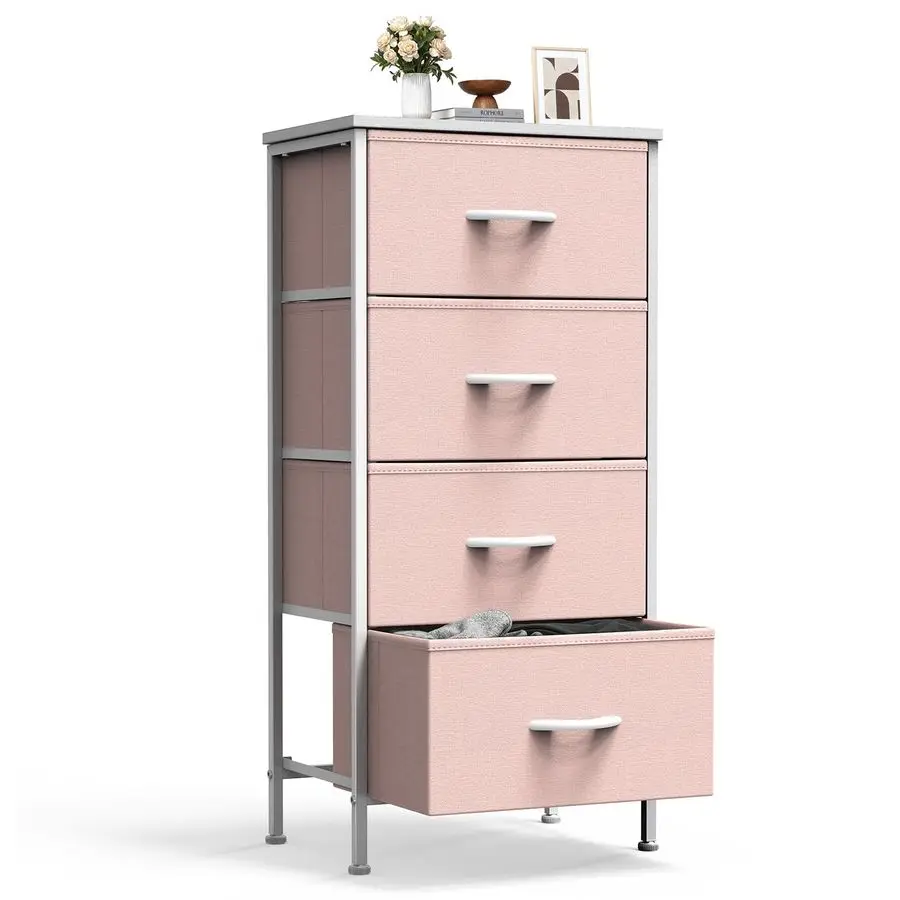 

Nightstand Small Bedroom Dresser with 4 Fabric Drawers,Bed Side Furniture End Table,Wooden Top Cabinet Night Stand Dresser for C