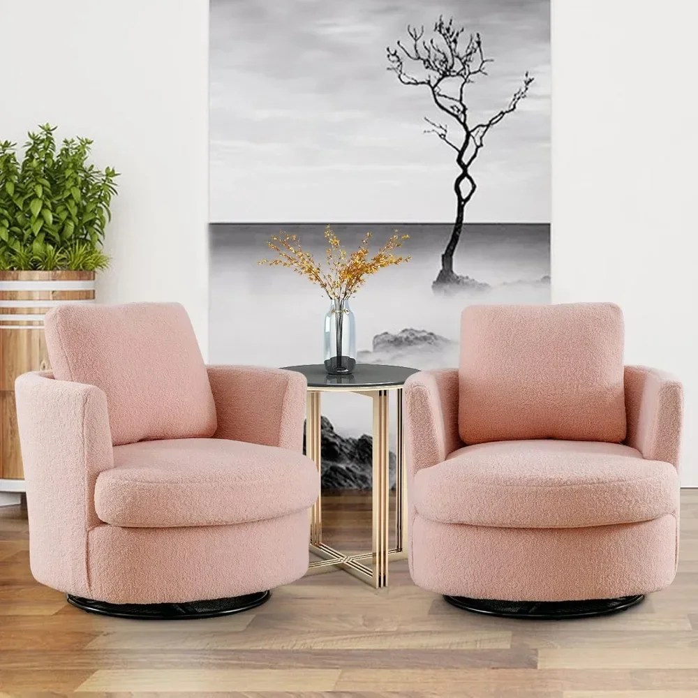 Living Room Chair Set of 2, Round Swivel Accent Chairs for Living Room Upholstered Modern 360 Degree Swivel Club Chair