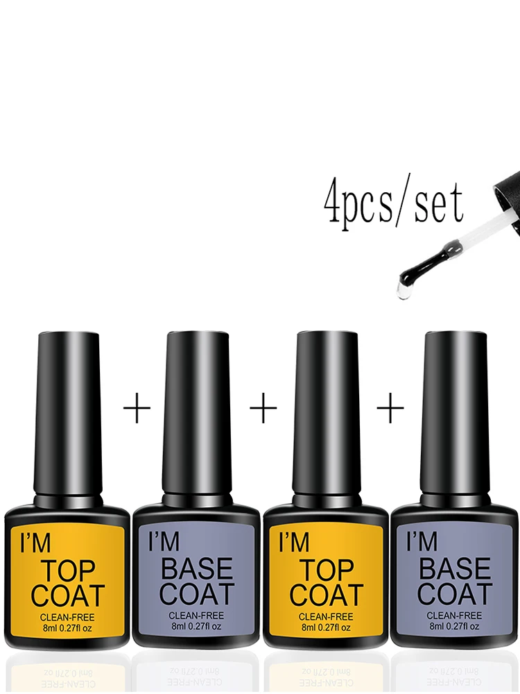 De secagem rápida transparente Nail Art Gel Kit, Base Coat e Top Coat, luz LED de cura, espelho
