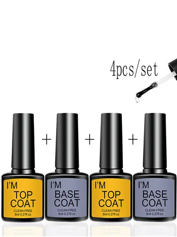 Nail Art Kit With 4 Pcs/Set  Base Coat And Top Coat LED Light Curing Quick-drying Transparent Glossy Mirror Lasting Nail Art Gel